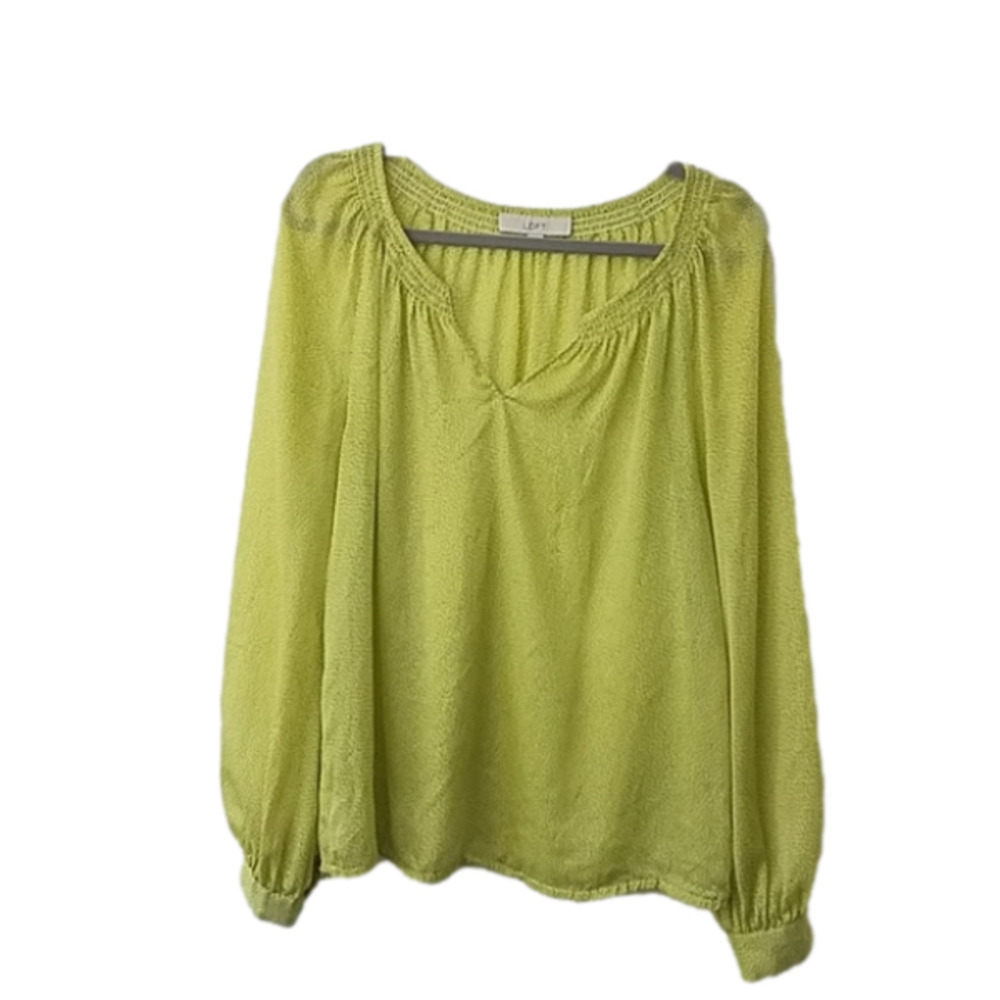 𝅺LOFT sheer green black dot blouse Medium